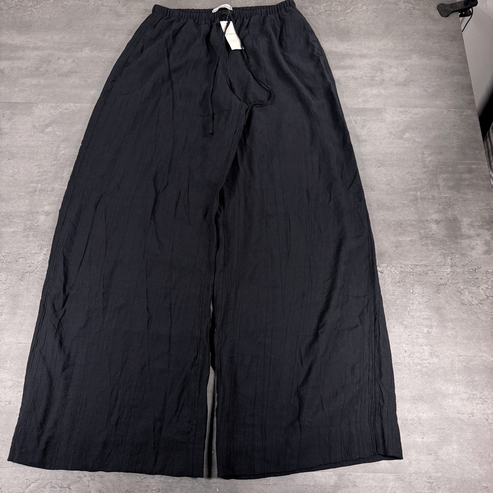 Abercrombie & Fitch Gemma Pants Womens M Long Wide Leg Black Crinkle NEW $80